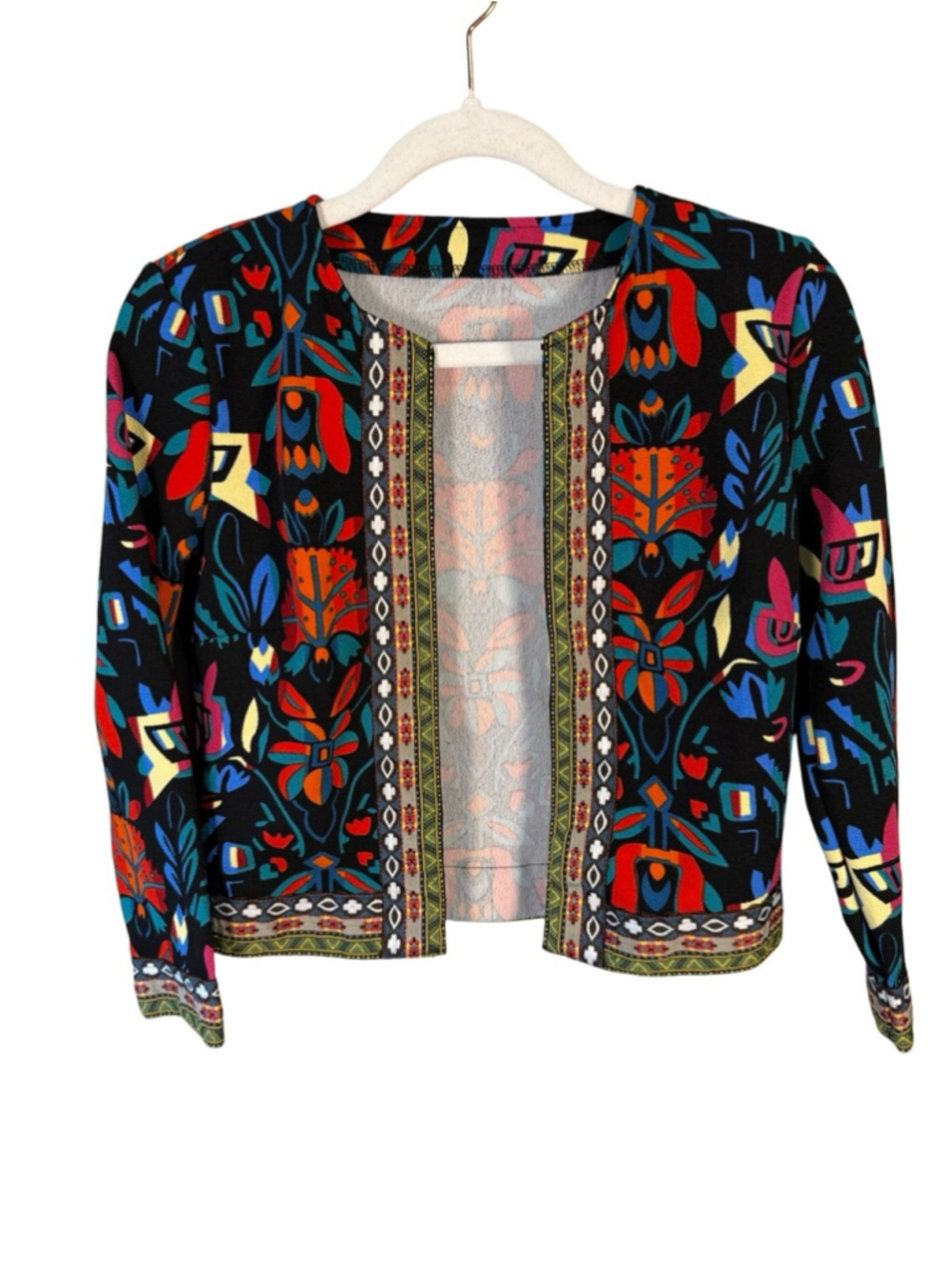 Emery Rose Open Front Floral Pattern Blazer Cardigan - Multi Size XS Boho